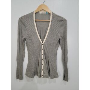 Anthropologie Sparrow Striped Peplum Cardigan Cream Trim Button Front Women's M